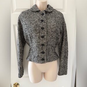Vintage 1940’s/50’s Kennie Original Fitted Tweed Boucle Wool Jacket Black White